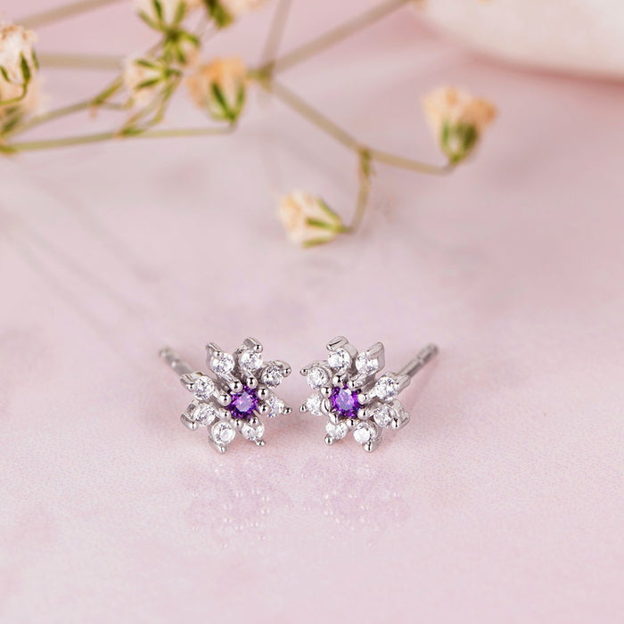 Purple Stone CZ Star Rhodium Plated 925 Sterling Silver Studs