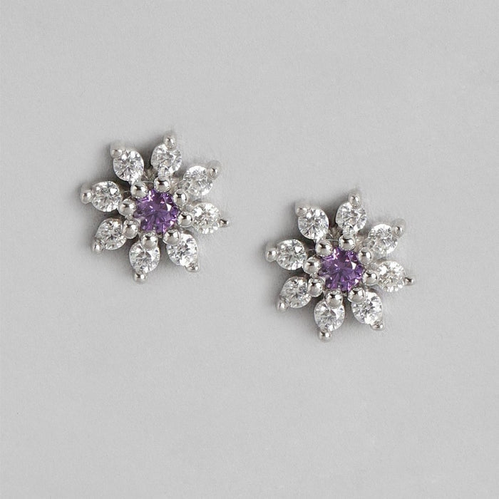 Purple Stone CZ Star Rhodium Plated 925 Sterling Silver Studs