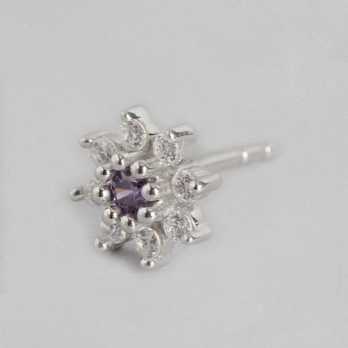 Purple Stone CZ Star Rhodium Plated 925 Sterling Silver Studs