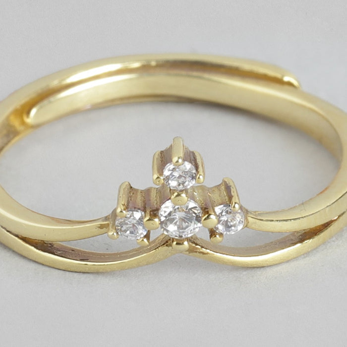 Queen's Crown Cubic Zirconia Gold Plated 925 Sterling Silver Ring (Adjustable)