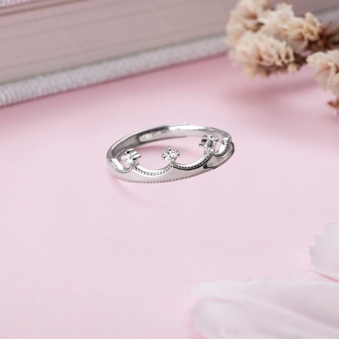 Queen's Crown Cubic Zirconia Rhodium Plated 925 Sterling Silver Ring (Adjustable)