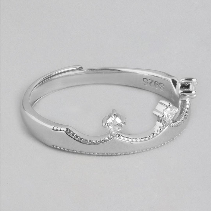 Queen's Crown Cubic Zirconia Rhodium Plated 925 Sterling Silver Ring (Adjustable)