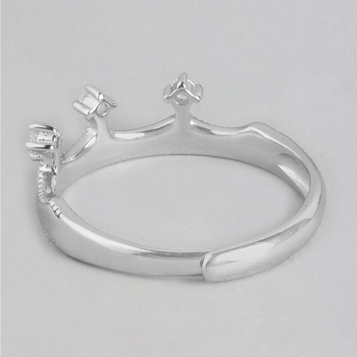 Queen's Crown Cubic Zirconia Rhodium Plated 925 Sterling Silver Ring (Adjustable)