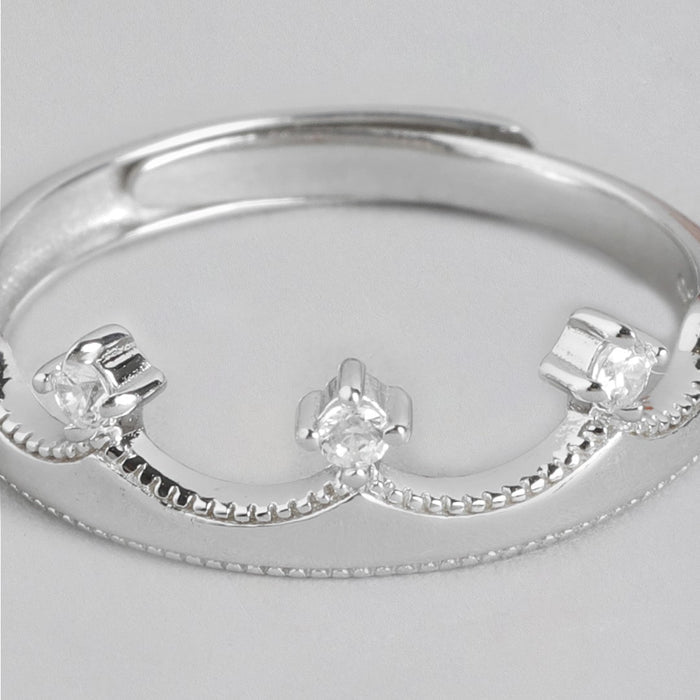 Queen's Crown Cubic Zirconia Rhodium Plated 925 Sterling Silver Ring (Adjustable)