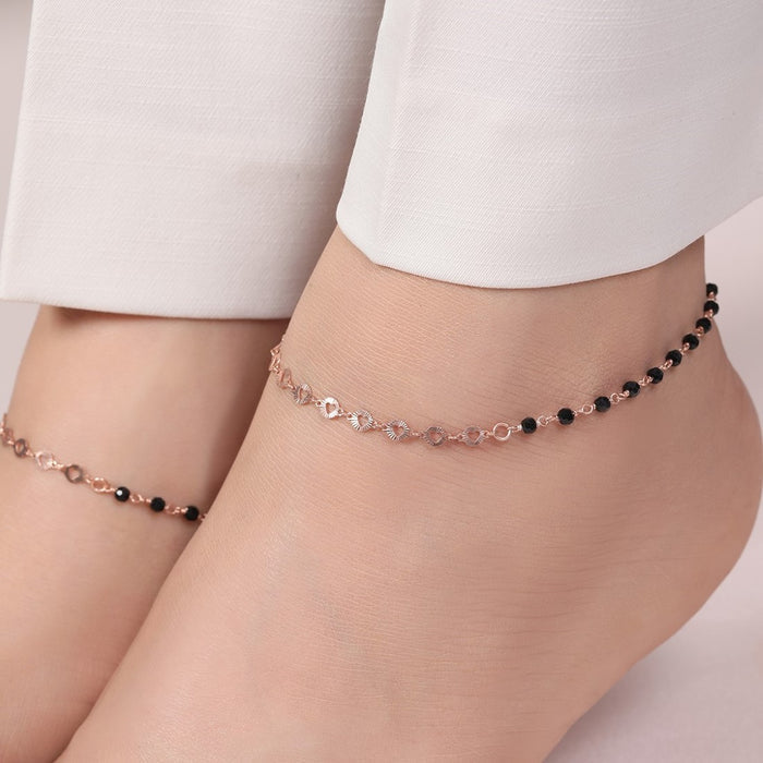 Radiance Beaded Rose Gold Plated 925 Silver Chain Anklet (Adjustable)
