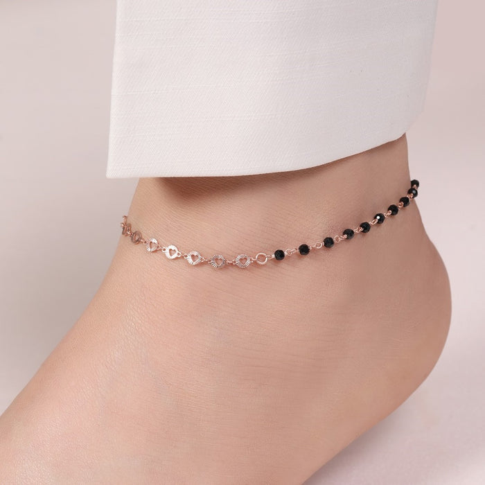 Radiance Beaded Rose Gold Plated 925 Silver Chain Anklet (Adjustable)