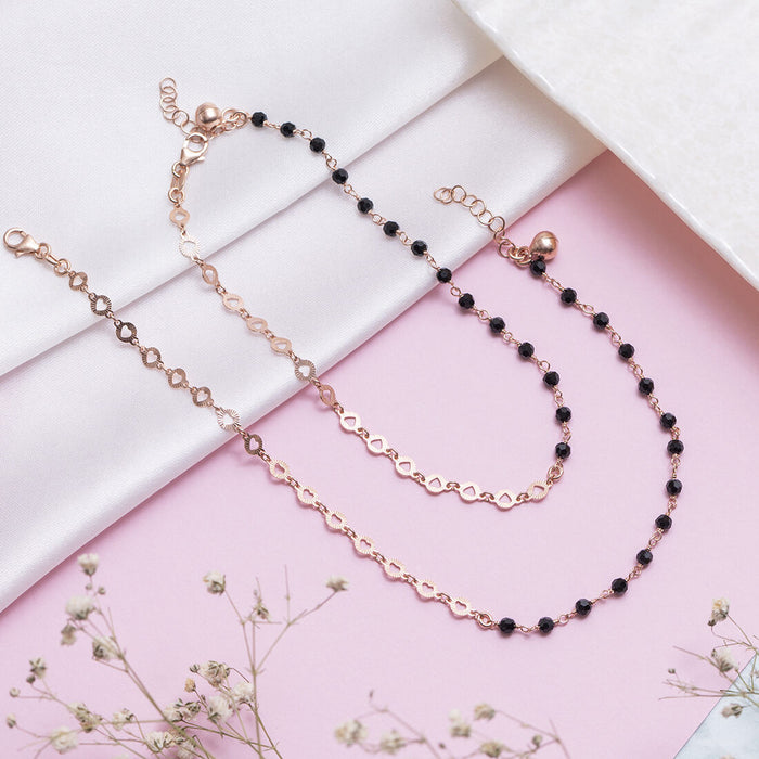 Radiance Beaded Rose Gold Plated 925 Silver Chain Anklet (Adjustable)
