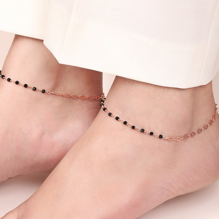 Radiance Beaded Rose Gold Plated 925 Silver Chain Anklet (Adjustable)