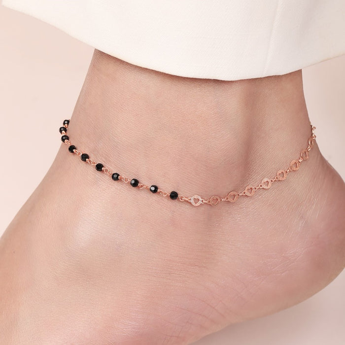 Radiance Beaded Rose Gold Plated 925 Silver Chain Anklet (Adjustable)