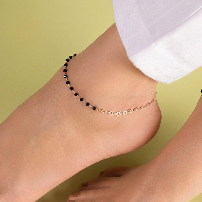 Radiance Beaded Rose Gold Plated 925 Silver Chain Anklet (Adjustable)
