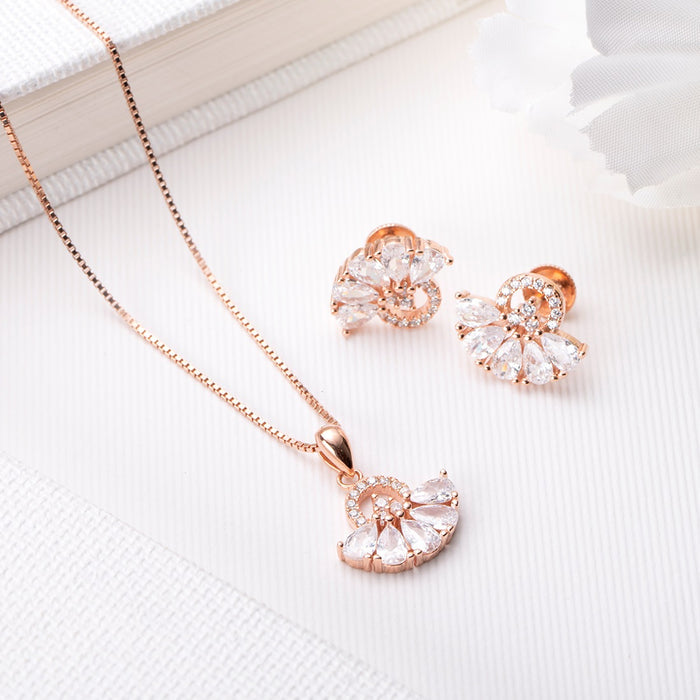 Radiance CZ Rose Gold-Plated 925 Sterling Silver Jewelry Set