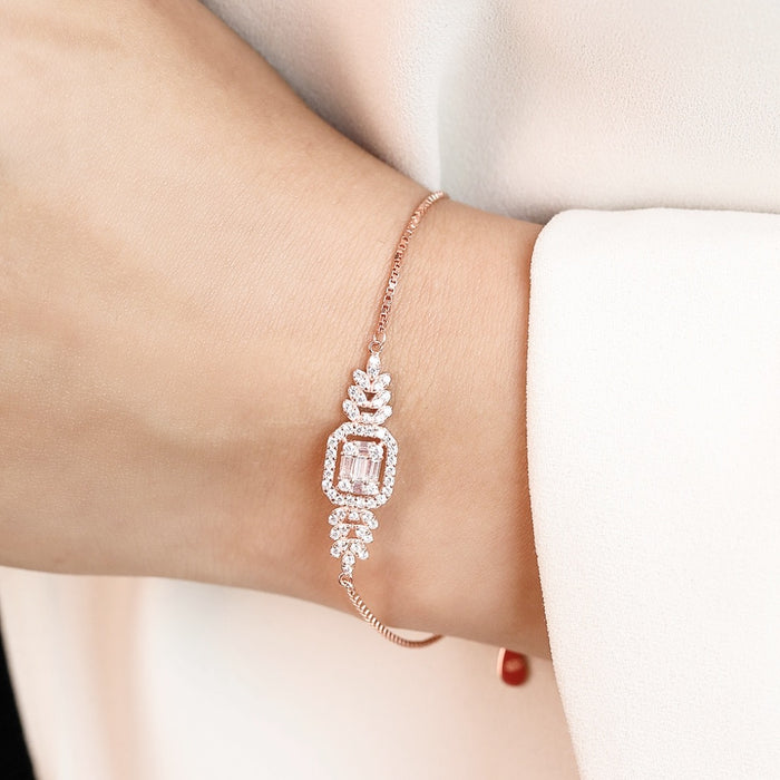 Radiant Allure Rose Gold-Plated CZ 925 Sterling Silver Women's Bracelet