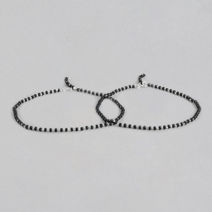 Women's 925 Sterling Silver anklet pair with delicate black beads on a fine silver chain – Zavya