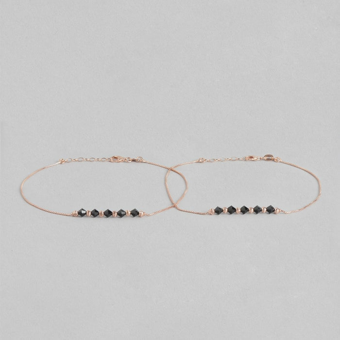 Radiant Beaded Bliss Rose Gold Plated 925 Sterling Silver Chain Anklet
