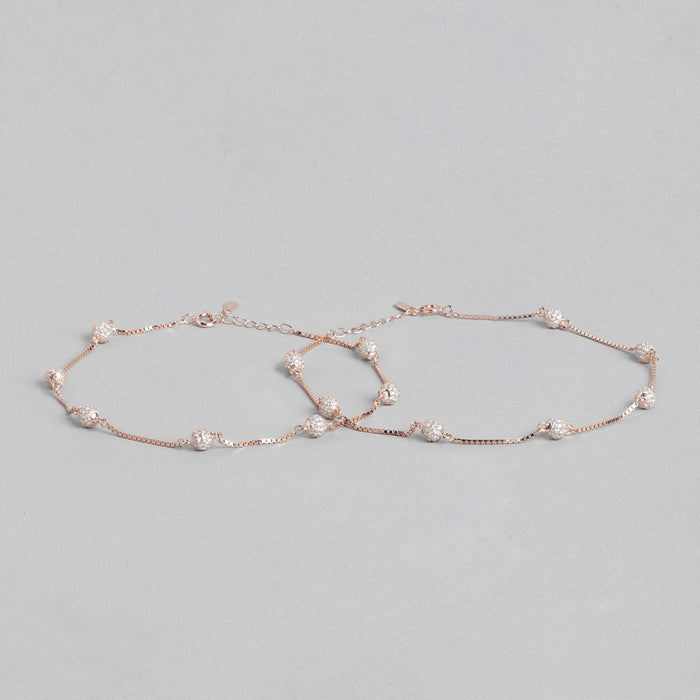 Radiant Beads Rose Gold-Plated CZ 925 Sterling Silver Anklet