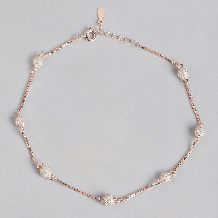 Radiant Beads Rose Gold-Plated CZ 925 Sterling Silver Anklet