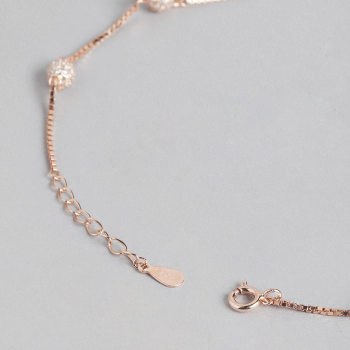 Radiant Beads Rose Gold-Plated CZ 925 Sterling Silver Anklet