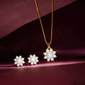 Radiant Bloom Gold Plated CZ Pendant & Stud Earrings Jewellery Set