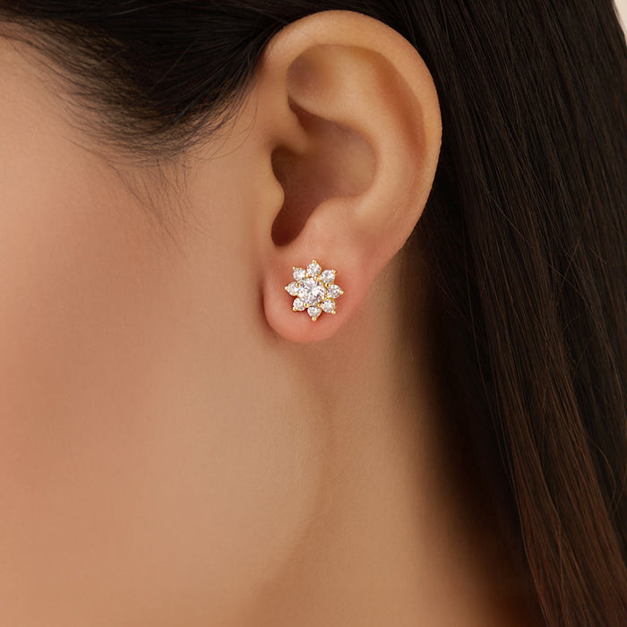 Radiant Bloom Gold Plated CZ Pendant & Stud Earrings Jewellery Set