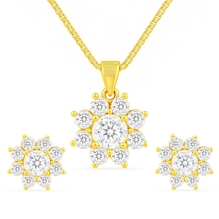 Radiant Bloom Gold Plated CZ Pendant & Stud Earrings Jewellery Set