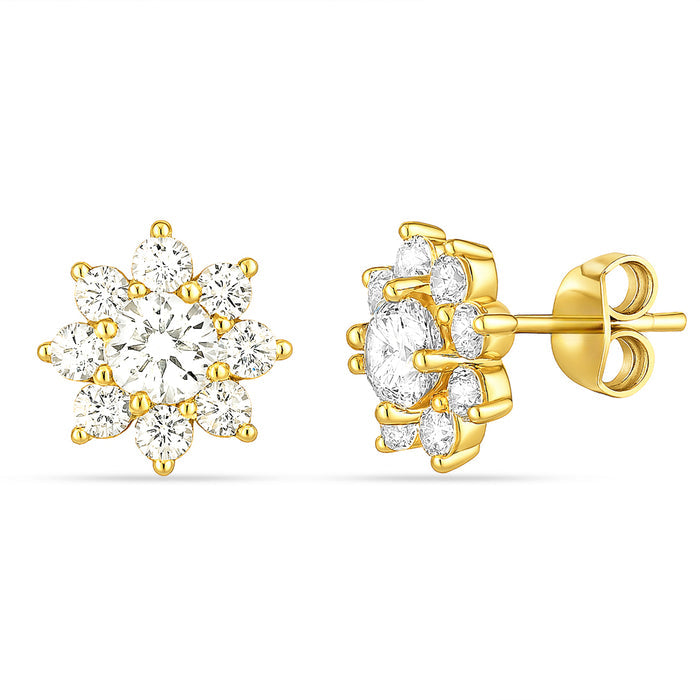 Radiant Bloom Gold Plated CZ Pendant & Stud Earrings Jewellery Set