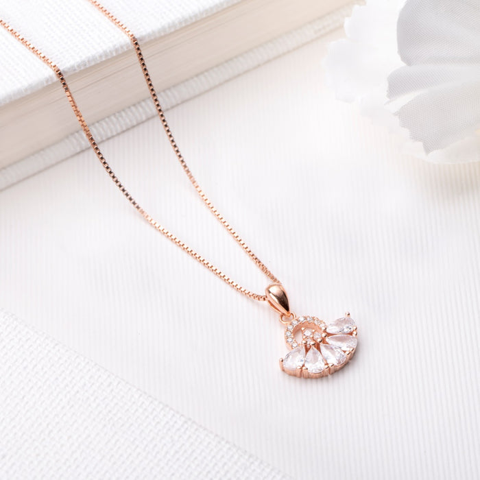 Radiant Bloom Rose Gold-Plated Cubic Zirconia 925 Sterling Silver Pendant with Chain