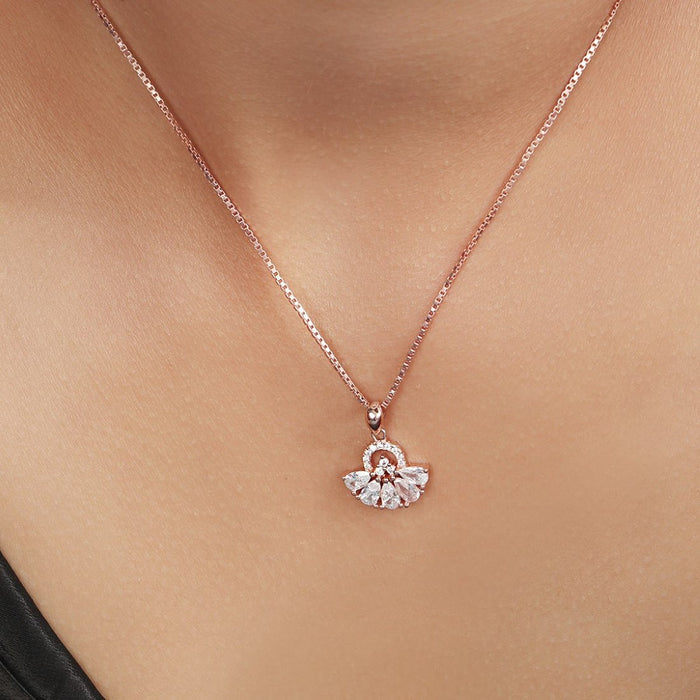 Radiant Bloom Rose Gold-Plated Cubic Zirconia 925 Sterling Silver Pendant with Chain