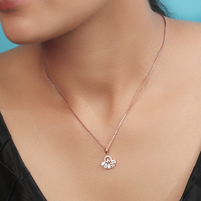 Radiant Bloom Rose Gold-Plated Cubic Zirconia 925 Sterling Silver Pendant with Chain