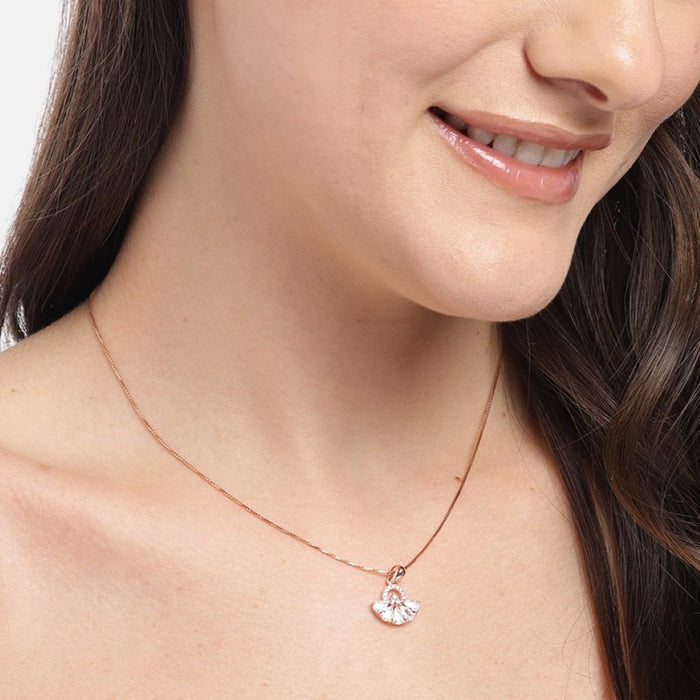 Radiant Bloom Rose Gold-Plated Cubic Zirconia 925 Sterling Silver Pendant with Chain