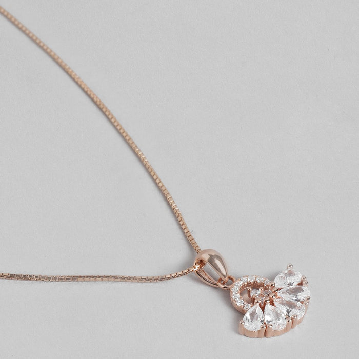 Radiant Bloom Rose Gold-Plated Cubic Zirconia 925 Sterling Silver Pendant with Chain