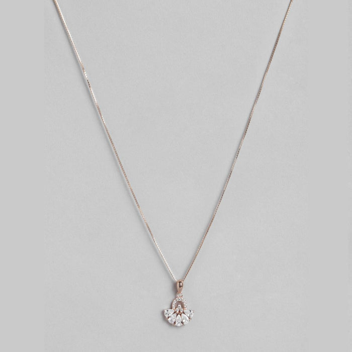 Radiant Bloom Rose Gold-Plated Cubic Zirconia 925 Sterling Silver Pendant with Chain