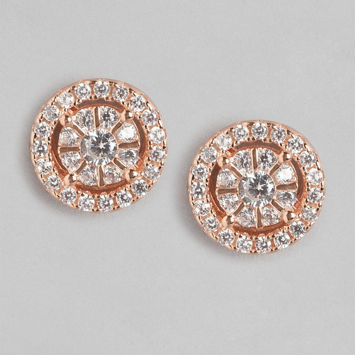 Radiant Blooms Rose Gold Plated 925 Sterling Silver Cubic Zirconia Stud Earrings