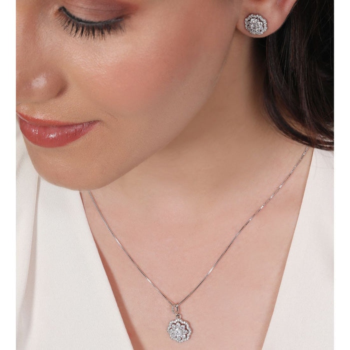 Radiant Blossom Rhodium Plated 925 Sterling Silver Jewelry Set