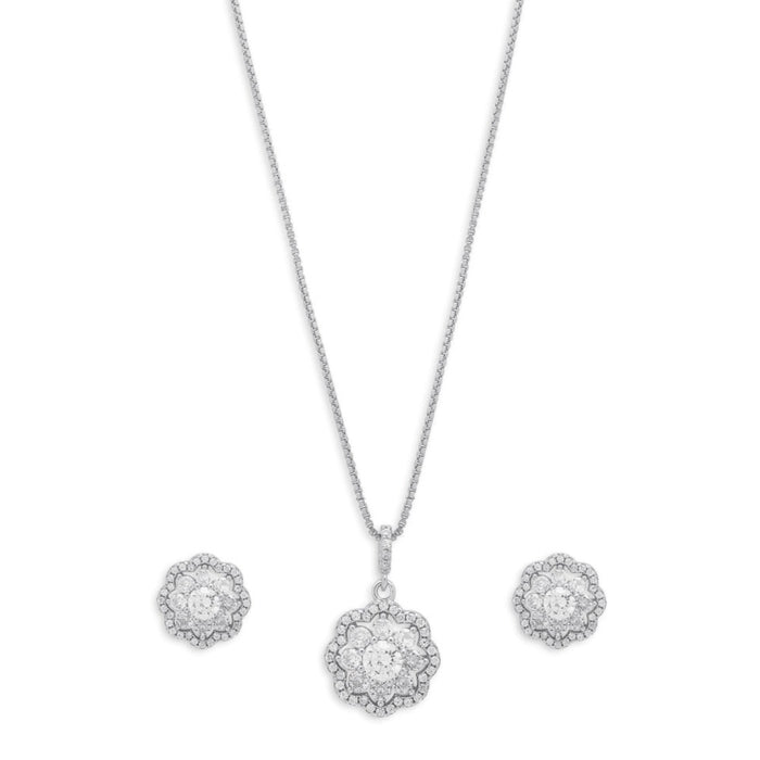 Radiant Blossom Rhodium Plated 925 Sterling Silver Jewelry Set