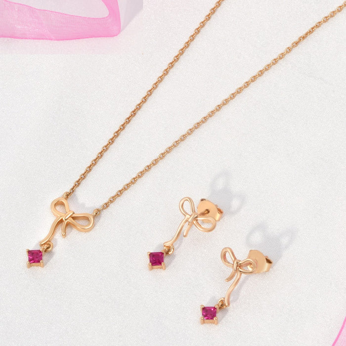 Radiant Bow Rose Gold Plated 925 Sterling Silver Jewellery Set