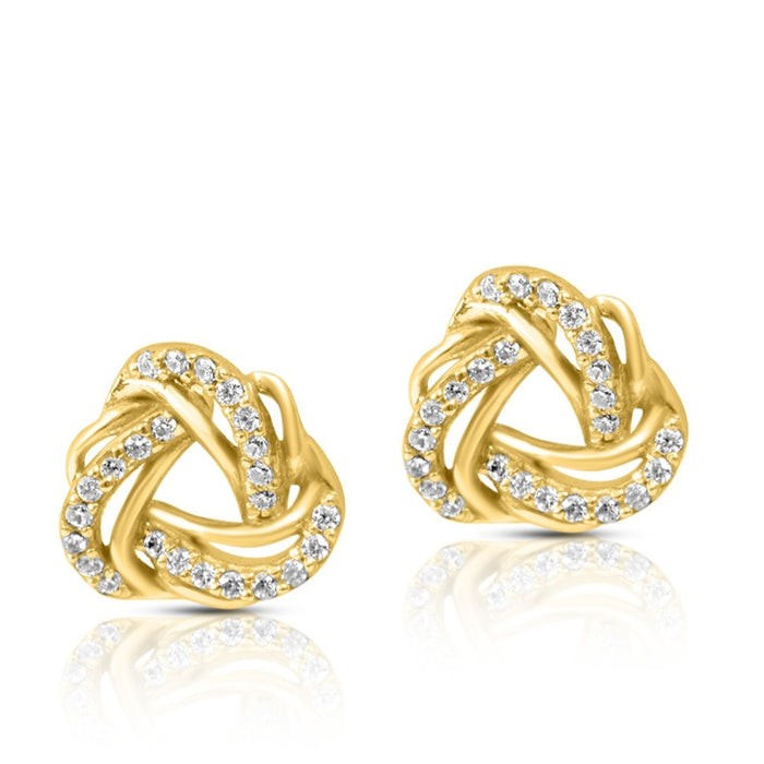 Gold plated 925 Sterling Silver twisted knot stud earrings for women with clear crystals – Zavya