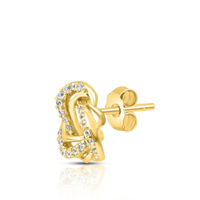 Gold plated 925 Sterling Silver twisted heart stud earrings with crystals for women – Zavya