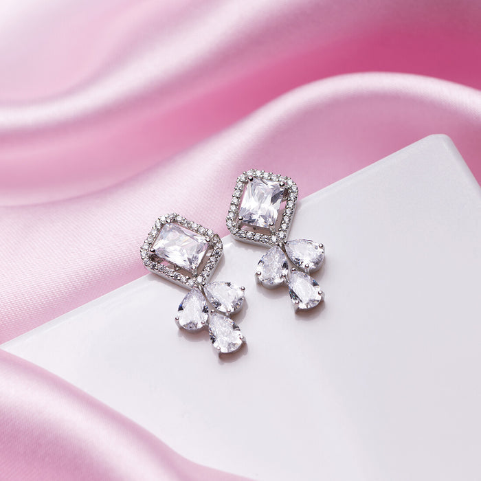 Radiant Brilliance Rhodium Plated 925 Sterling Silver Stud Earrings