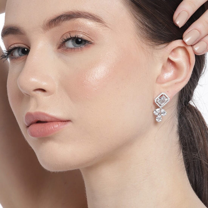 Radiant Brilliance Rhodium Plated 925 Sterling Silver Stud Earrings
