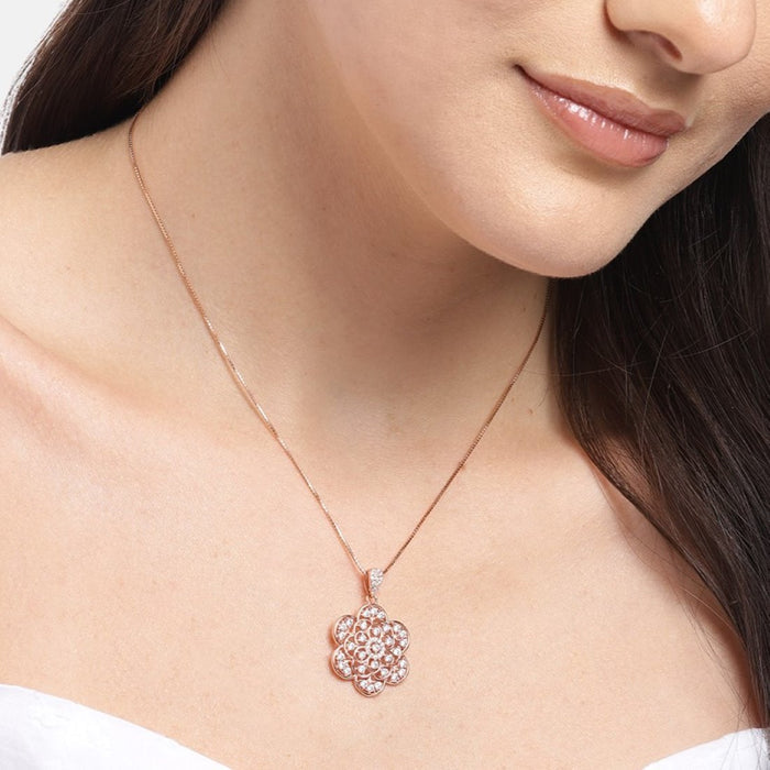 Radiant Charm 925 Sterling Silver Rose Gold Plated CZ Pendant with Chain
