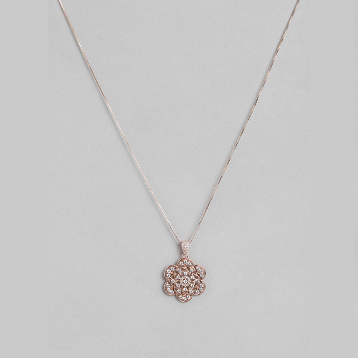 Radiant Charm 925 Sterling Silver Rose Gold Plated CZ Pendant with Chain