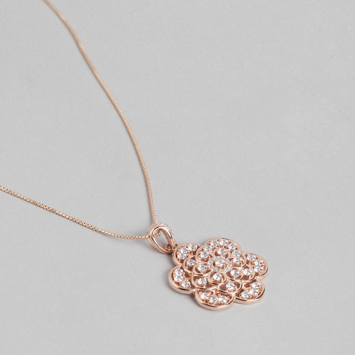 Radiant Charm 925 Sterling Silver Rose Gold Plated CZ Pendant with Chain