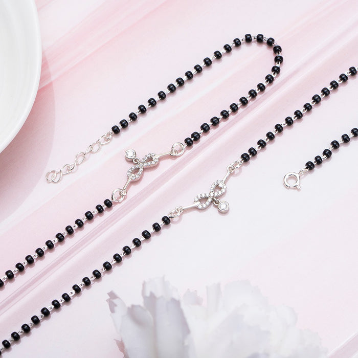 925 Sterling Silver anklet for women with black beads and radiant charm. Silver jewellery – Zavya