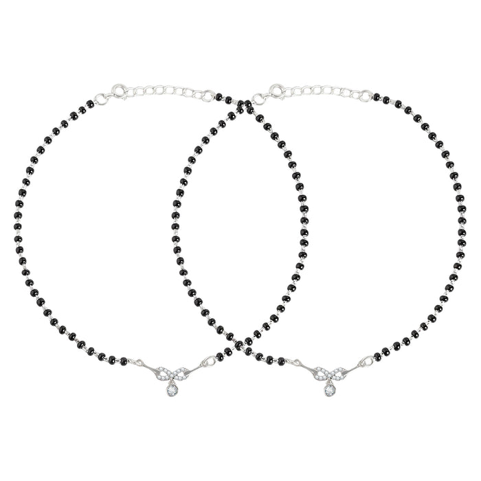 Women's black beaded 925 Sterling Silver anklets with a sparkling crystal charm. Fine jewellery – Zavya