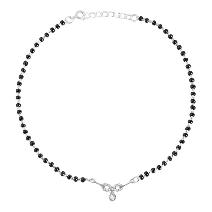 Women's 925 Sterling Silver anklet with a black beaded chain and crystal infinity charm – Zavya