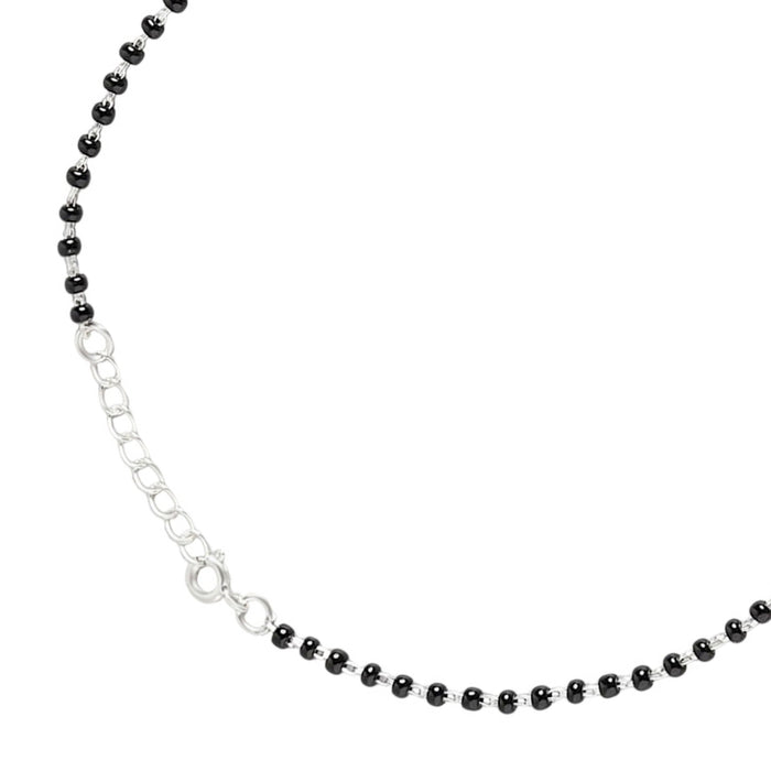 Black beaded 925 Sterling Silver anklet for women with an adjustable rhodium-plated chain – Zavya