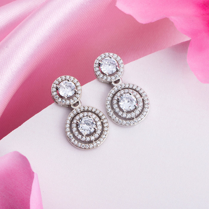 Radiant Circle Drops Rhodium-Plated 925 Sterling Silver Earrings