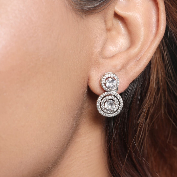 Radiant Circle Drops Rhodium-Plated 925 Sterling Silver Earrings