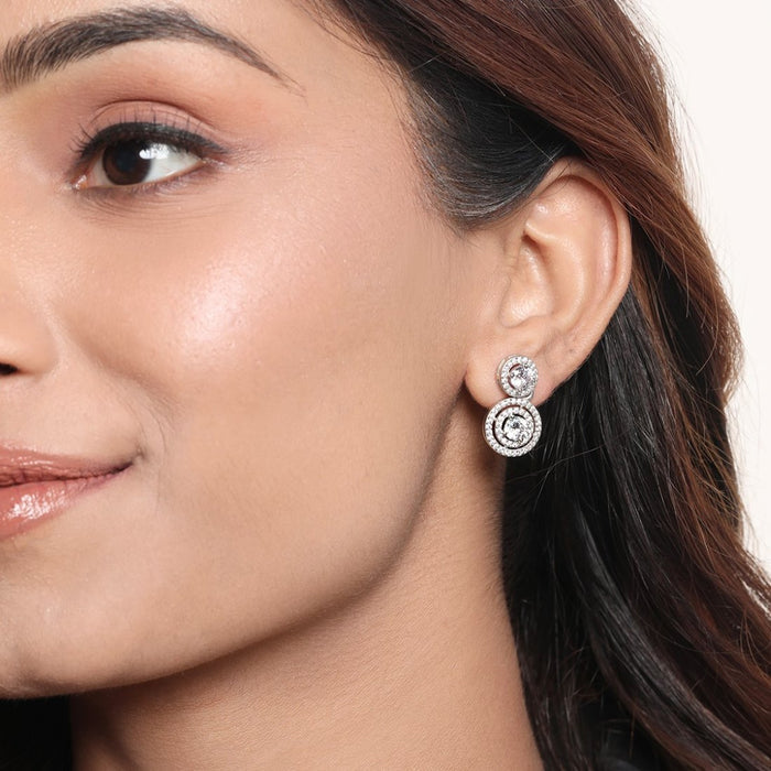 Radiant Circle Drops Rhodium-Plated 925 Sterling Silver Earrings