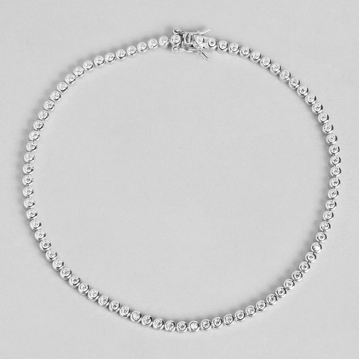 Radiant Circles 925 Sterling Silver Rhodium-Plated Circle Anklet